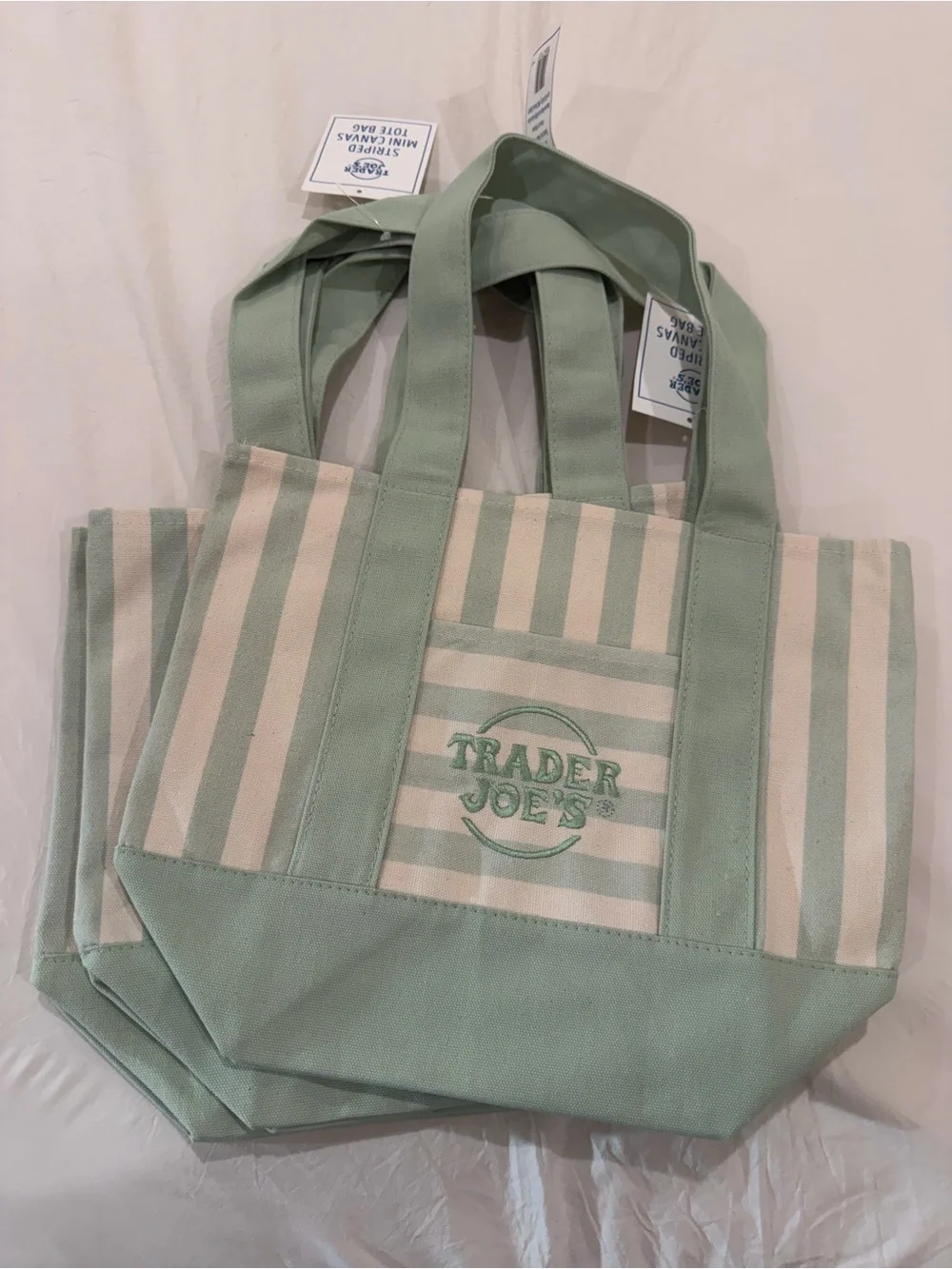 Mint Green Stripe Canvas Tote Bag - Trader Joe’s